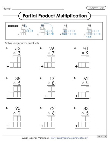 partial product method|printable partial products worksheets.